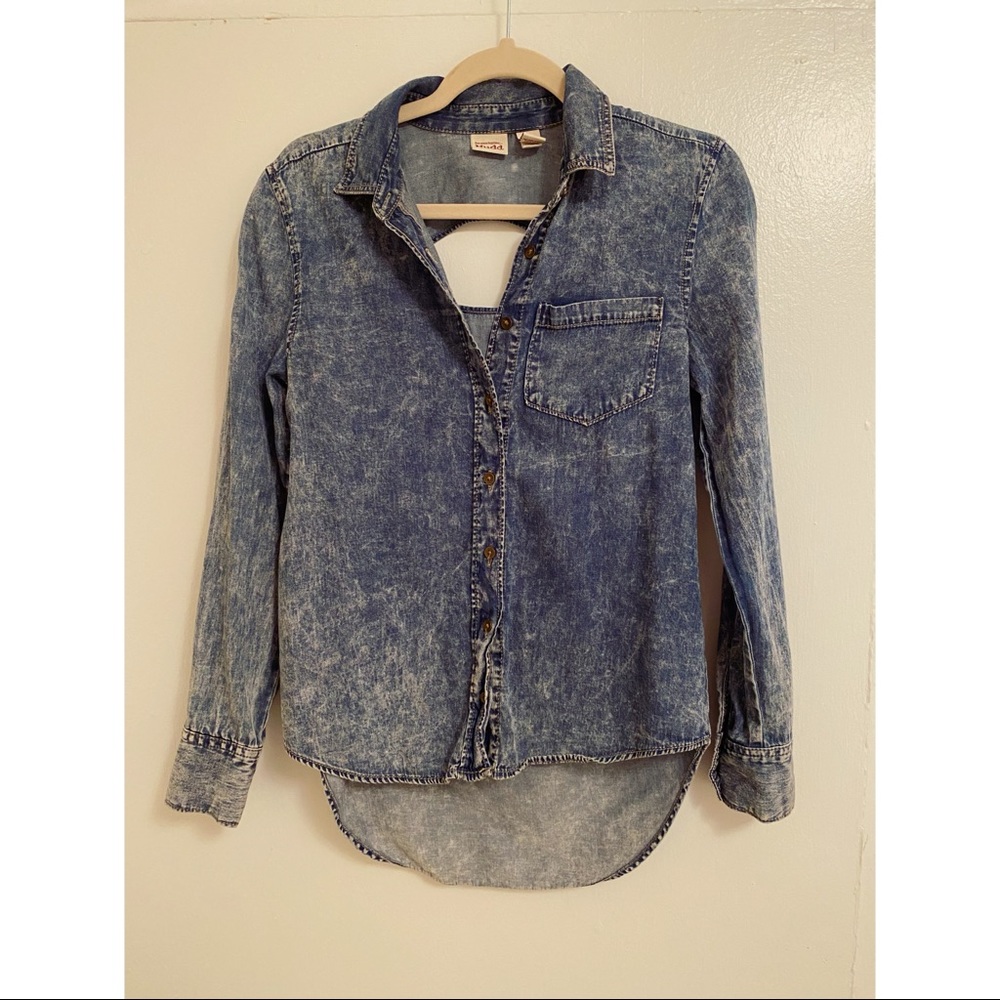 Mudd Acid Washed Denim Shirt With Back Cutout